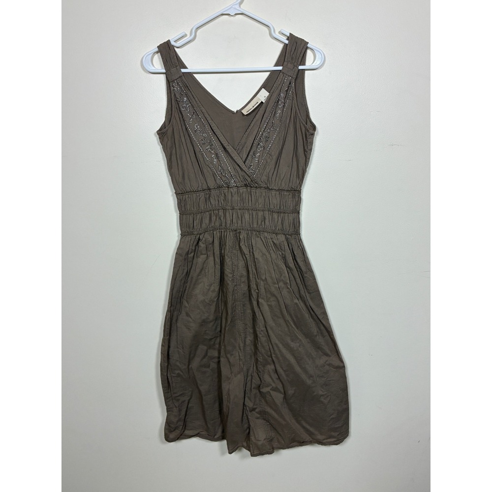 DKNY Y2K Babydoll Midi Dress Size M Brown Beaded Earthy Forest Fairy Embroidered